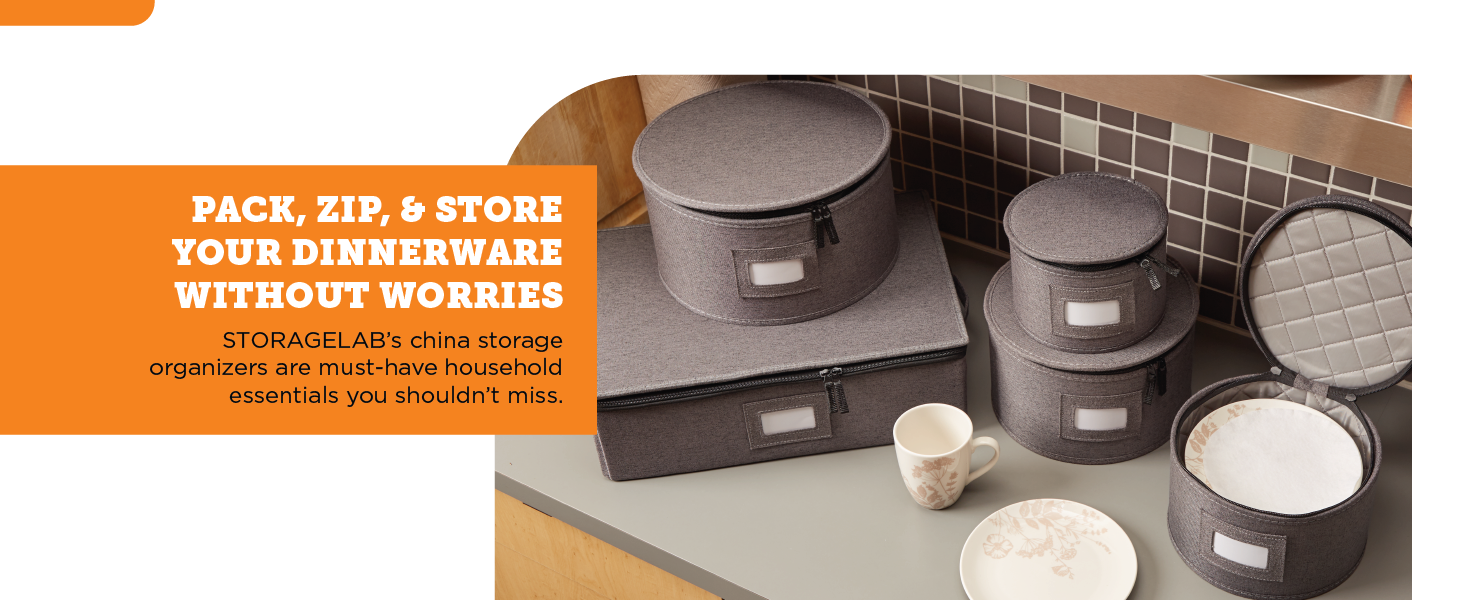 StorageLab Storage Containers 5-Piece Hard Shell Storage Cups, Mugs, and Plate Organizer