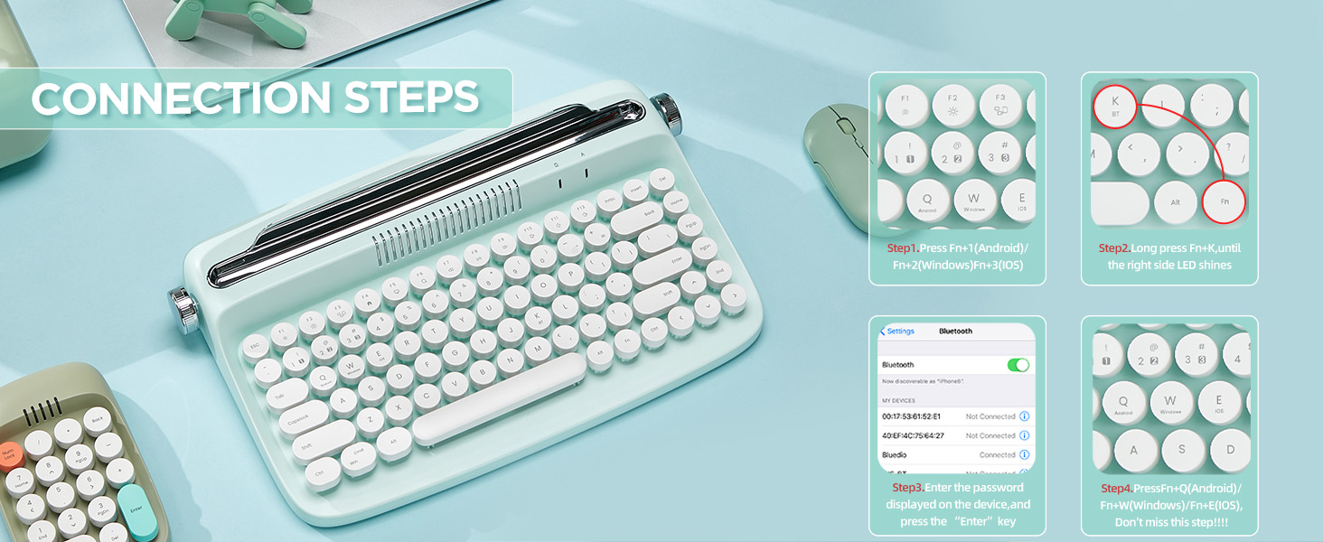 YUNZII ACTTO B303 Wireless Typewriter Keyboard, Retro Bluetooth Aesthetic Keyboard