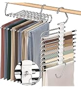 Upgrade 9 Layers Pants Hangers Space Saving, 2 Pack Non Slip Stainless Steel Multifunctional Pant...
