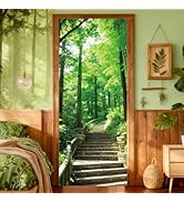 PRESSINART Forest Door Sticker 3D Door Murals Peel and Stick Green Tree Pattern PVC Self Adhesive...