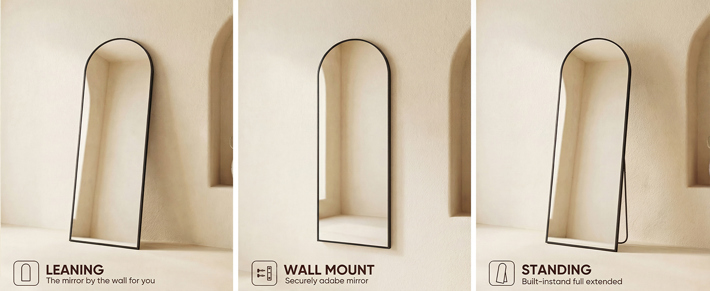 Arched Full Length Standing Leaning Mirror Body Aluminum Alloy Thin Frame Suitable Bedroom Cloakroom