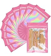 LOKQING 100 Pcs Mylar Bags Pink Holographic Bags with Clear Window Resealable Bags for Food Stora...