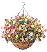 Ouddy Decor Artificial Hanging Flowers with Basket, Faux Silk Flowers in Coconut Lining Basket, S...