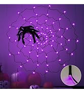 Halloween Spider Web Decorations Lights 3.2ft 70 LED Purple Spider Web Lights Waterproof Battery ...