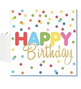 50 Pcs Happy Birthday Paper Napkins 13 x 13 Inches, Disposable Luncheon Dinner Party Napkins Colo...