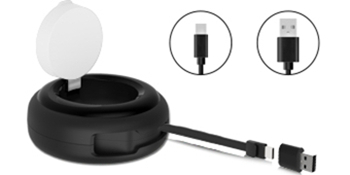 USB A adapter included, Compatible with USB C or USB A charging adapters.