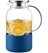 PARACITY Water Pitcher with Silicone Base 61oz/ 1.8L, Hot& Cold Glass Pitcher with Lid and Handle...