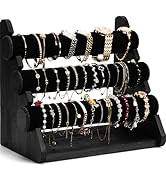 Emfogo Triple Bracelet Holder Wooden Jewelry Display Stand Watch Bangle Bar Necklace Storage Orga...