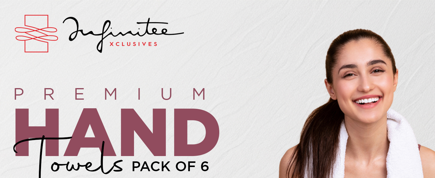 Infinitee Xclusives fluffy White Hand Towels for Bathroom Quick Drying Cotton Hotel Quality Towel