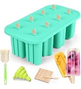 Firstfooby Popsicles Molds, 8-Cavity Silicone Popsicle Molds with 50 Sticks, BPA-Free Ice Pop Mol...