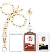 Wood Beaded Lanyards for Id Badges Set,Boho Teacher Lanyard for Keys & Keychain with Metal Retrac...