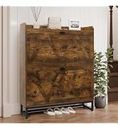 AT-VALY Shoe Storage Cabinet for Entryway, Narrow Shoe Rack with 2 Flip Drawers, Freestanding Hid...