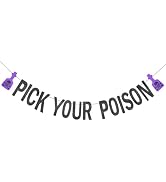 Black Glitter Pick Your Poison Banner - Halloween Hanging Paper Garland Bunting Banner with Purpl...