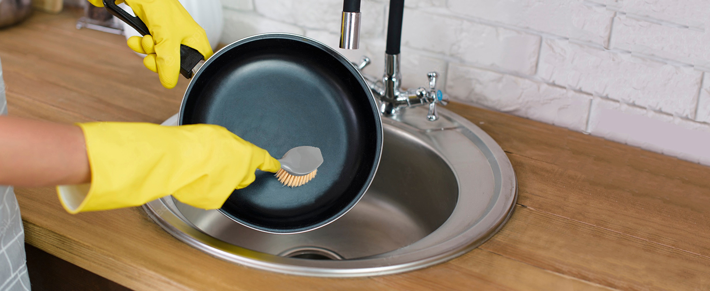 Bamboo Brush Dish is Sturdy and Durable Brush,Made of Wood and Non-scratch & Odorless Bristles.