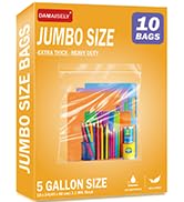 10 Heavy Duty Storage Bags with Zipper Top, 3.1-mil Thick, Extra Large 5 Gallon Bag 18" x 24", Re...