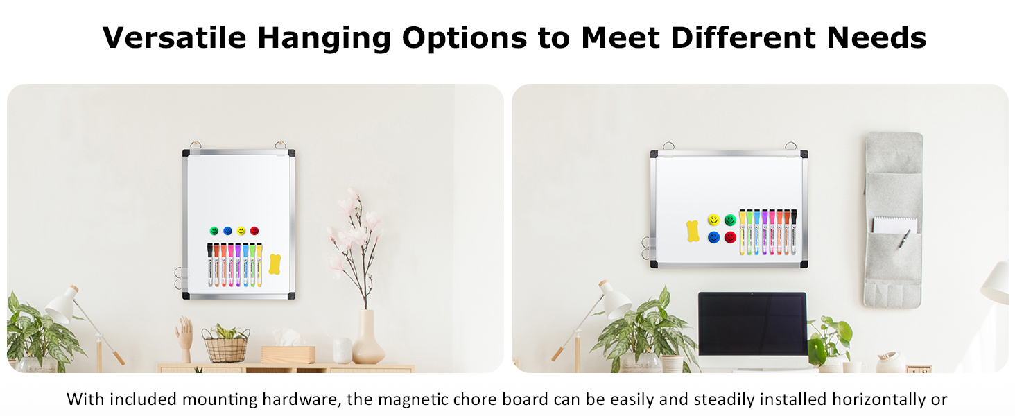Chore Chart and Whiteboard can be hung on wall Vertically and hohorizontally
