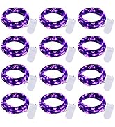 Halloween Purple Fairy String Lights: 12 Pack 7 Ft 20 LED Battery Operated Firefly Lights on Blac...