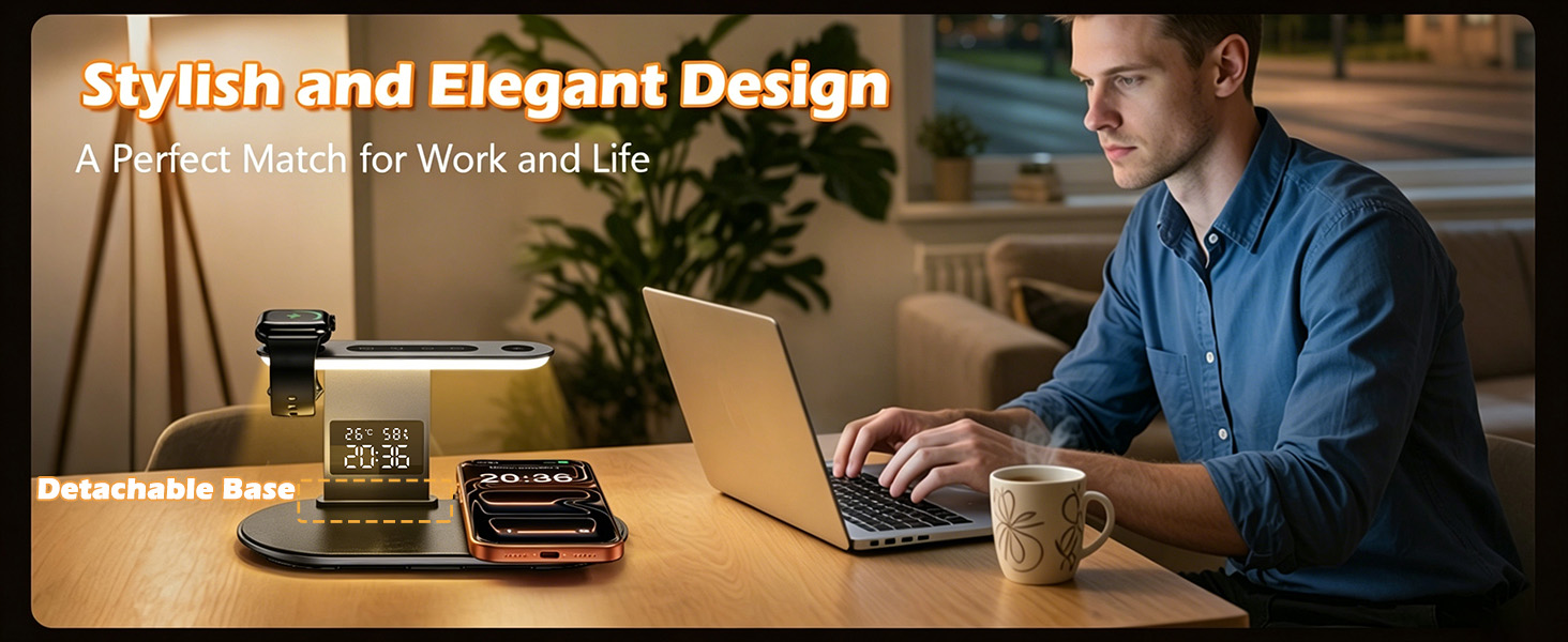 Wireless Charger, 4 in 1 Wireless Charging Station for iPhone with Clock