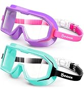 Vvinca 2 Pack Kids Swim Goggles Ages 3-15, Ultra Wide Panoramic View Anti Fog Swim Goggles for Po...
