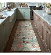 PureCozy Floral Runner Rug 2x6 Washable Hallway Long Green Bedroom Carpet Non Slip Indoor Boho Ki...