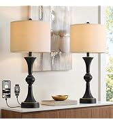 Oneach 28" Modern Table Lamps Set of 2 for Living Room, Bedside Lamps with USB Ports, Black Night...