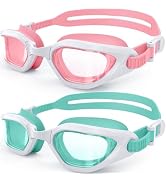 Kids Swim Goggles in Dual-Tone, Adjustable Nose Pads & Soft Silicone for Leak-proof(6-14), Clear ...