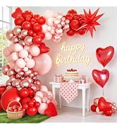 KARLURE Pink Red Balloons Arch Kit Garland with Rose Gold Balloons for Red Birthday Bridal Shower...