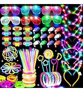 156PCS Glow in The Dark Party Supplies for Kids 8-12, Light Up Glasses Headband Rings Halloween P...