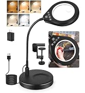?Flexible Gooseneck 2-in-1 Magnifying Glass with Light and Stand,10x & 5x Real Glass Lens Magnify...