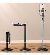 WISFISSH Height/Angle Adjustable Phone Holder, 10"-25" Retractable Tall Phone Stand for Desk,720°...