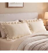 Bedsure Ruffle King Size Pillow Cases Set of 2, Beige Pillow Shams | 2.7" French Ruffles, Distres...