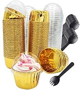 Gold Cupcake Liners with Lids 100Pack,Free-Air 3.5Oz Mini Muffin Liners Cupcake Wrappers,Foil Cup...