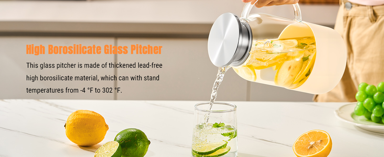 High Borosilicate Glass Pitcher Suitable for water ranging from -4° to 304