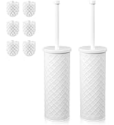 Toilet Bowl Brush and Holder Set 2 Pack with 4 Extra Brush Heads | Extra Long Handle with Splash ...