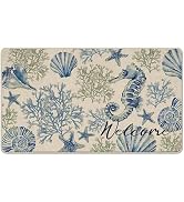 Livcoz Coastal Beach Welcome Front Door Mat, Spring Summer Coral Seahorse Decorative Doormat Non-...