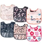 2ooya 6Pcs Waterproof Toddler Bibs Baby Feeding Bib Set with Crumb Catcher Pocket, Infant Adjusta...
