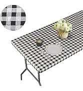 Velway Vinyl Fitted Tablecloth with Elastic Edge-Waterproof Rectangle Table Cover for 6 Foot Fold...