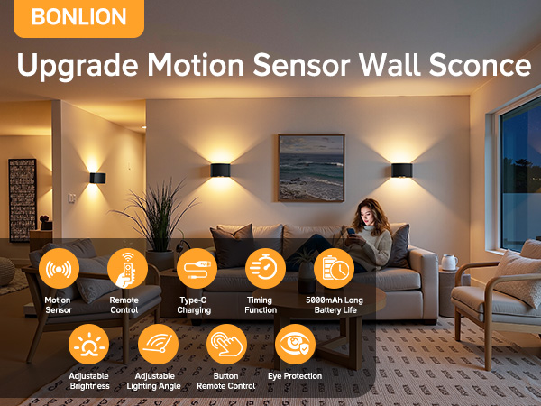 Motion Sensor Wall Light with Remote Control