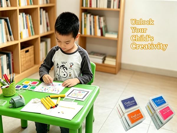 6 color washable ink pads for kids,stamp pads in red, blue, yellow, green, orange, purple