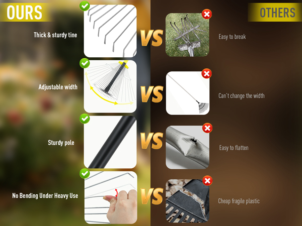 Comparison chart with text 'OURS' versus 'OTHER' showing product feature differences with checkmarks and X marks across multiple rows for quality assessment.