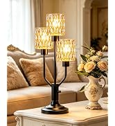 TECHYAP Mid Century Modern Table Lamp Vintage Glass Lamp Gift Dimmable | Black Nightstand Desk La...