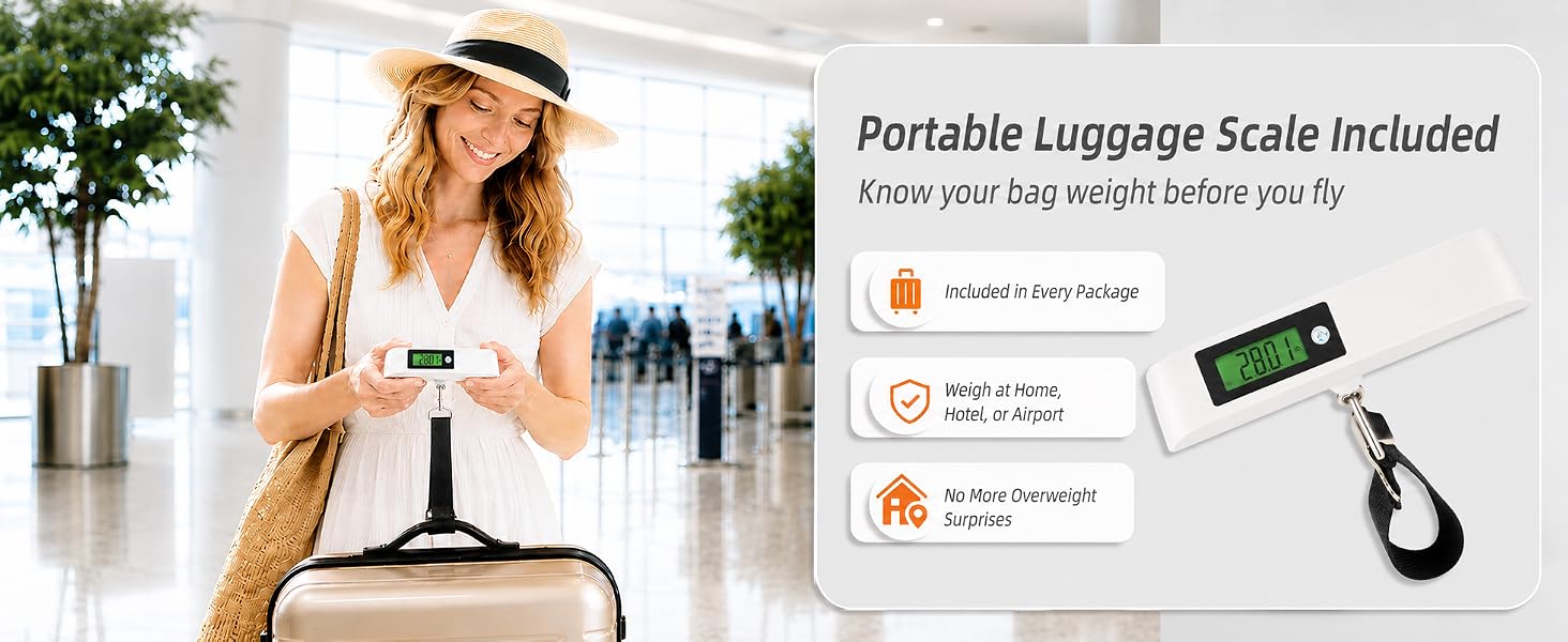 Portable Luggage Scale Included Know Your Bag Weight Before You Fly Included with Every Set