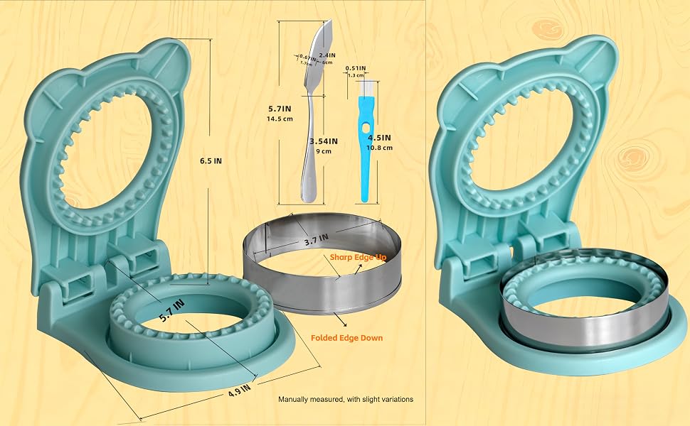 KINSUDA Sandwich Cutter and Sealer Circle Pocket Sandwich Maker, Intuitive for kids,product size