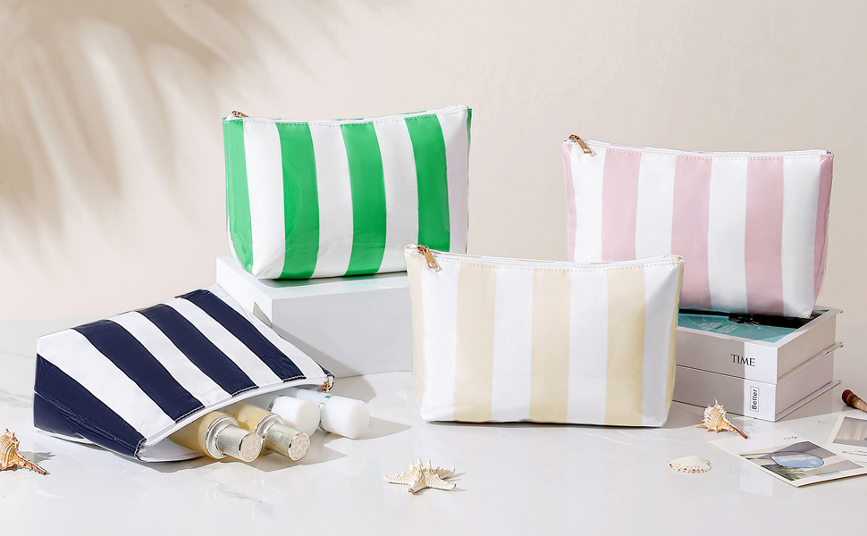 Large PVC Waterproof Striped Makeup Bag
