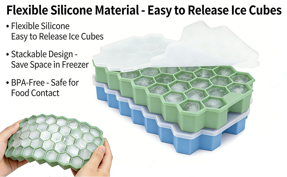 Ice Cube Trays Silicone Ice Cube Mold with Lid-37 Grid