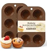 Firstfooby 2 Pack Silicone Muffin Pan for Baking, Regular Size Nonstick Cupcake Pan, 6-Cup Silico...