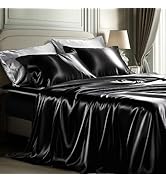 Bedsure Black Satin Sheets Queen Size Bed Set - Luxury Silky Bed Sheet Set, Ultra Soft & Wrinkle ...