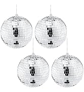 Suwimut 4 Pack Mirror Disco Ball, 6 Inch Cool and Fun Silver Hanging Party Disco Ball with Attach...