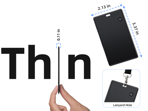 Ultra-slim 0.11-inch tracker card with credit-card dimensions and lanyard hole