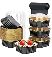 10oz Mini Cake Pans With Lids 40 Pack,LNYZQUS Aluminum Foil Square Cupcake Liners Brownie Baking ...